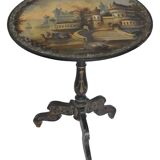 Napoleon III period gueridon in blackened wood with burgauté decoration and painting.