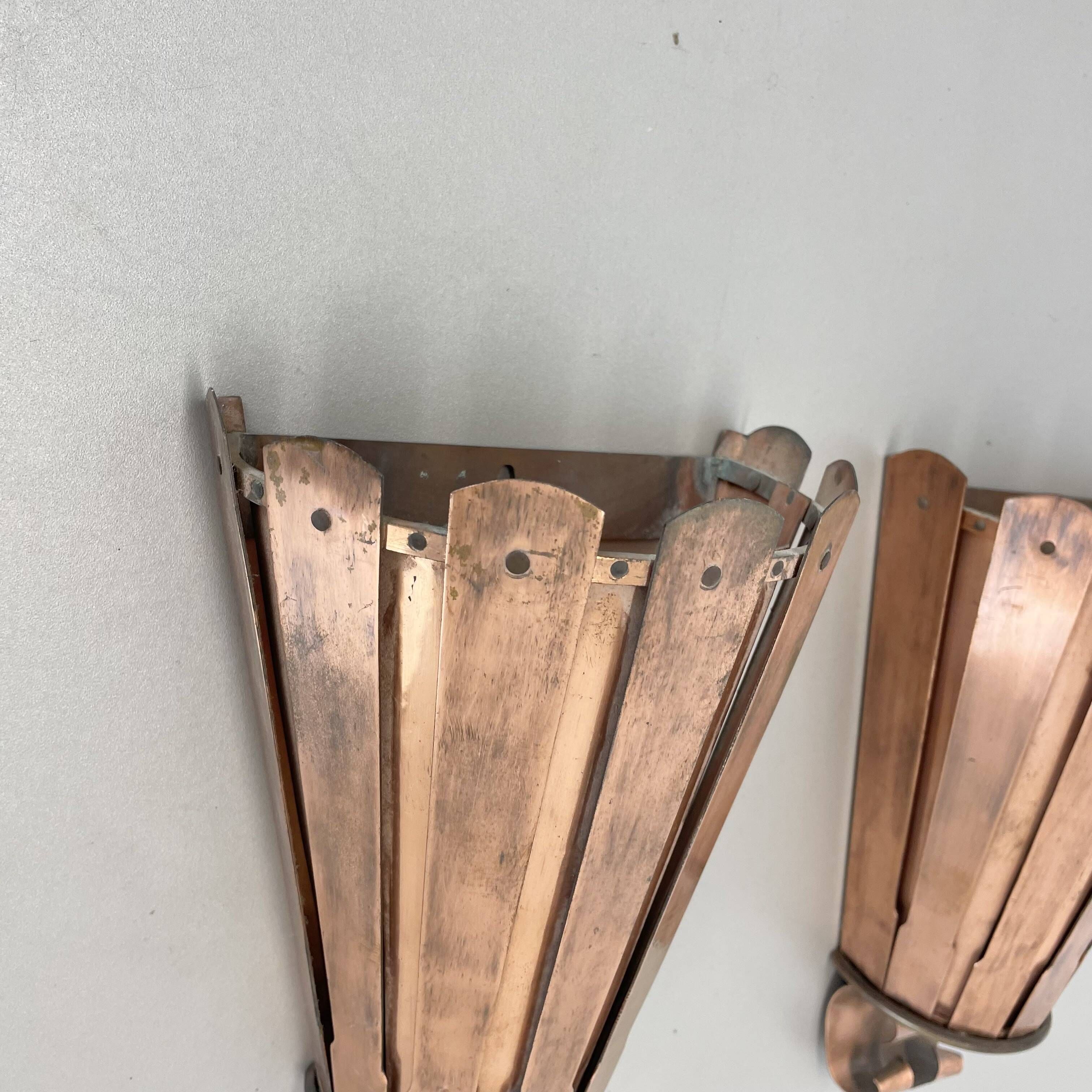 set of 2 copper 25cm Gio Ponti Style Theatre Wall Light Sconces, Italy 1950