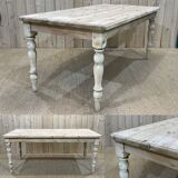 English farmhouse table of the twentieth century in raw fir