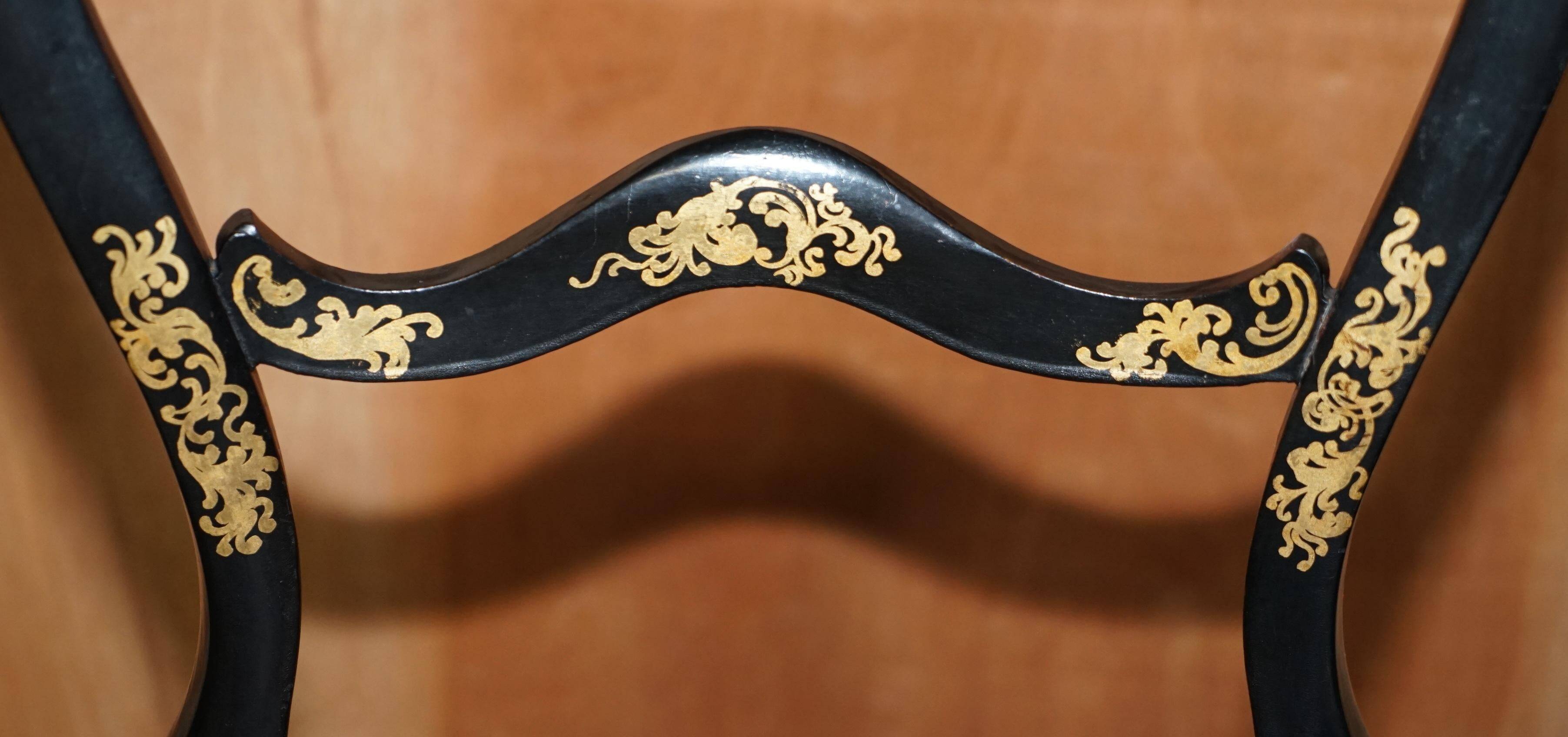 Regency Chair in Ebonised Wood and Gold Leaf Inlaid with Mother of Pearl circa 1815