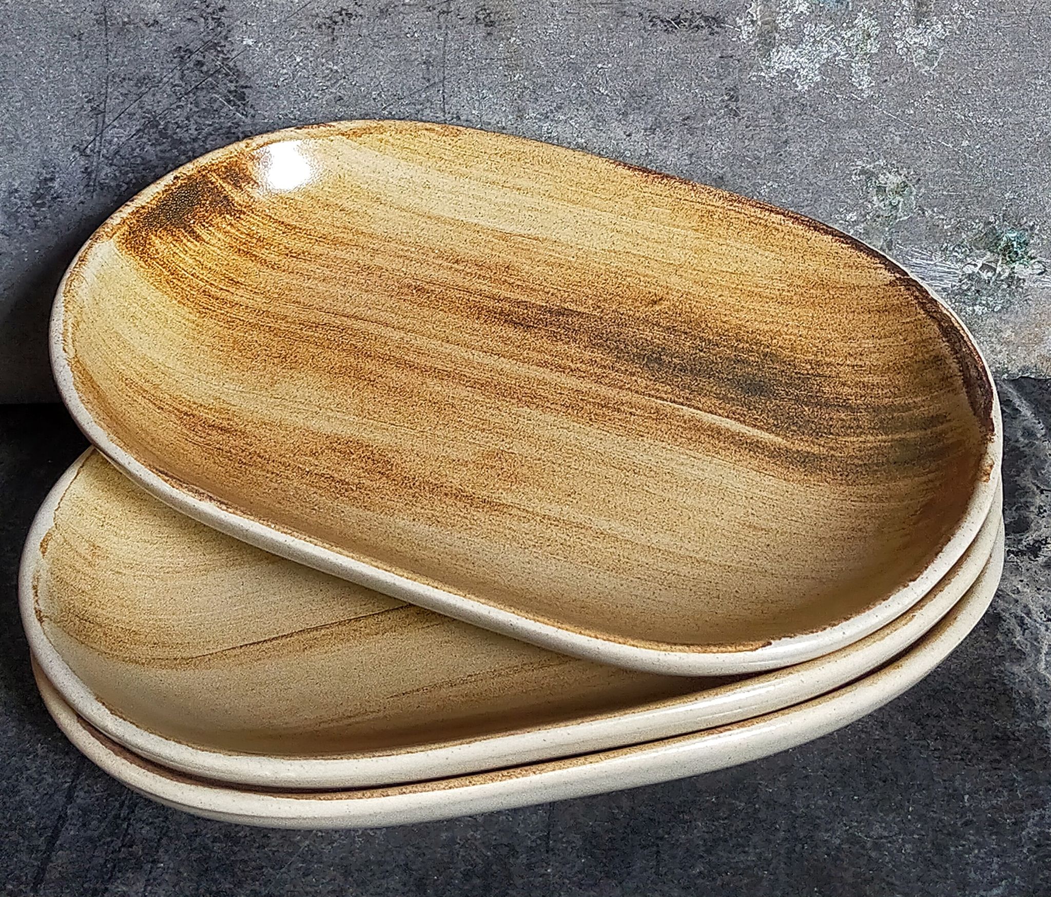 Trois raviers céramique au décor de coups de pinceaux vintages