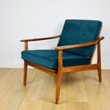 Danish vintage loft armchair in sea green on removable cushions