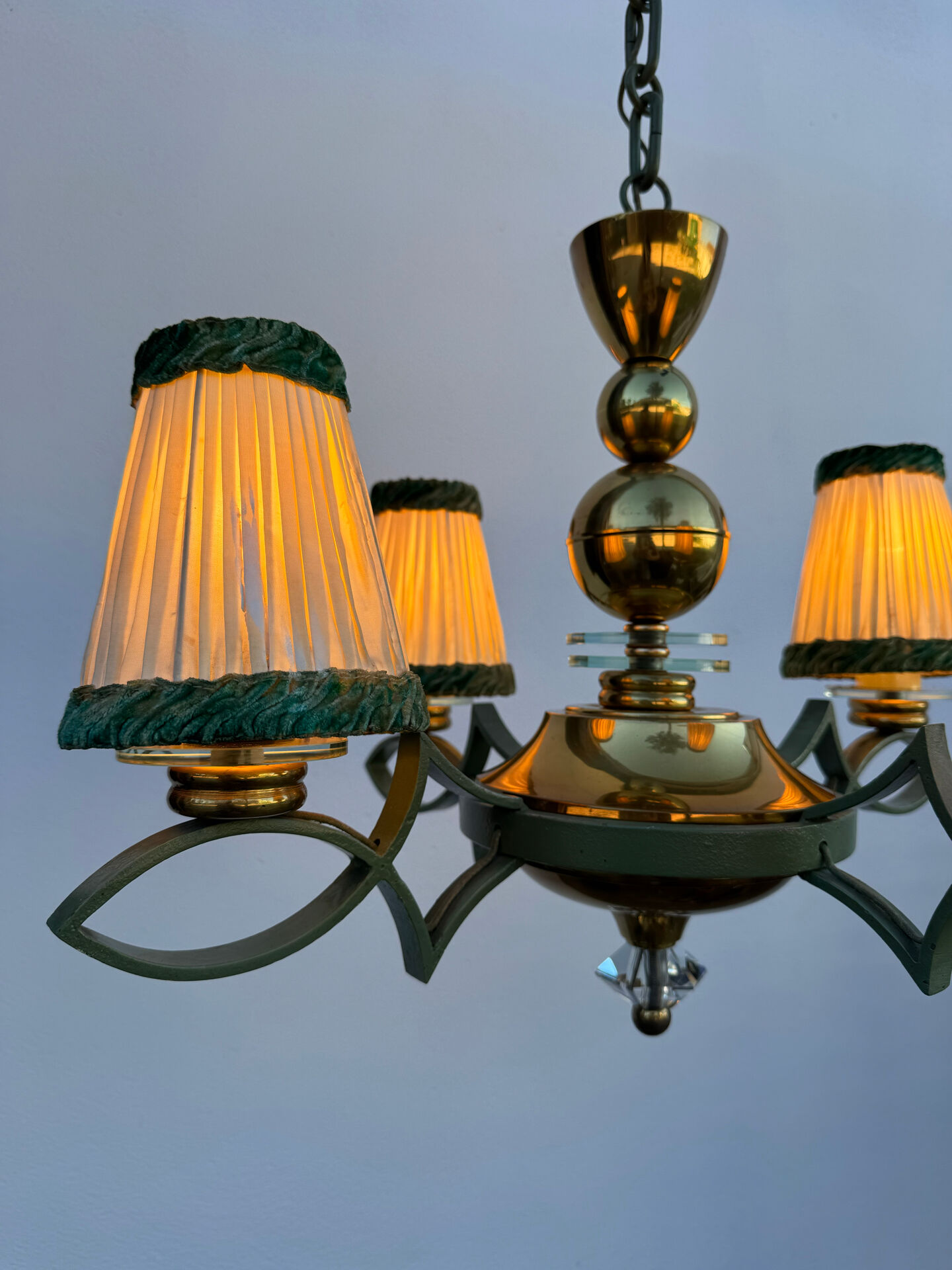 Art Deco brass and glass chandelier