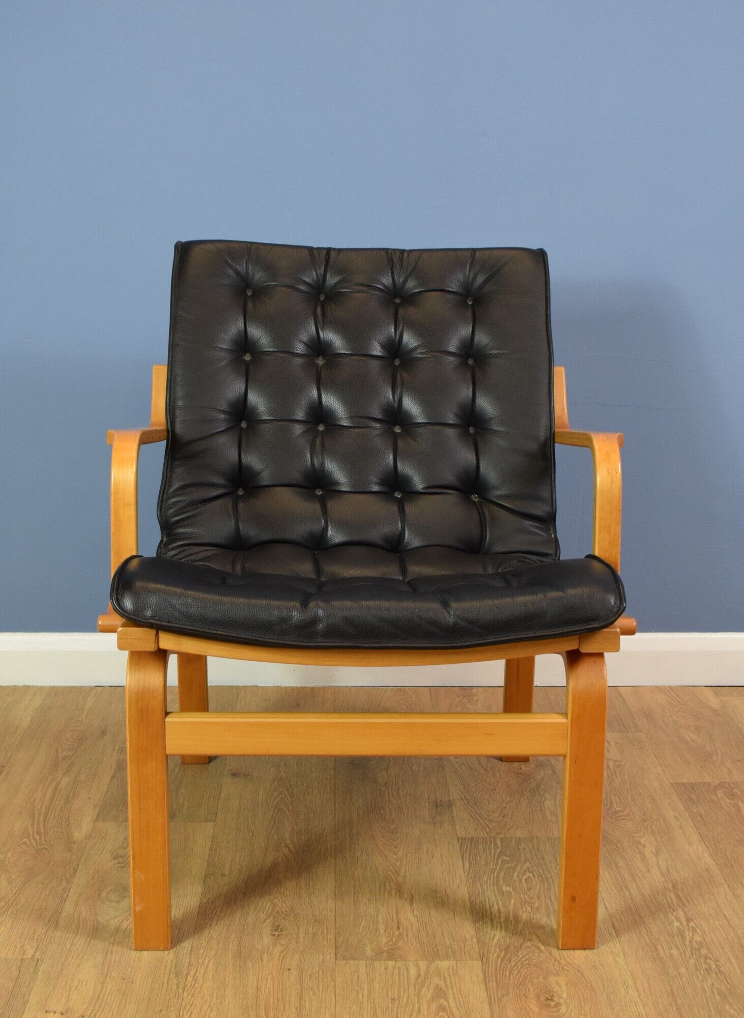 Finn Ostergaard mid century retro condo chair black leather armchair