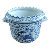 Old Delft flowerpot with bird decor