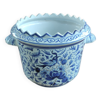 Ancien cache pot Delft décor oiseau