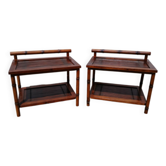 Pair of "Bamboo" metal bedside tables