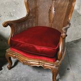 Pair of wooden and rattan armchairs, Louis XV style