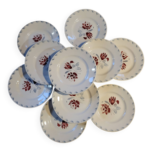 Lot 11 assiettes plates - rouge
