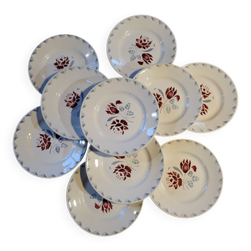 Lot 11 assiettes plates Rose Rouge Niderviller