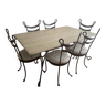 Table en travertin + 8 chaises en fer forgé