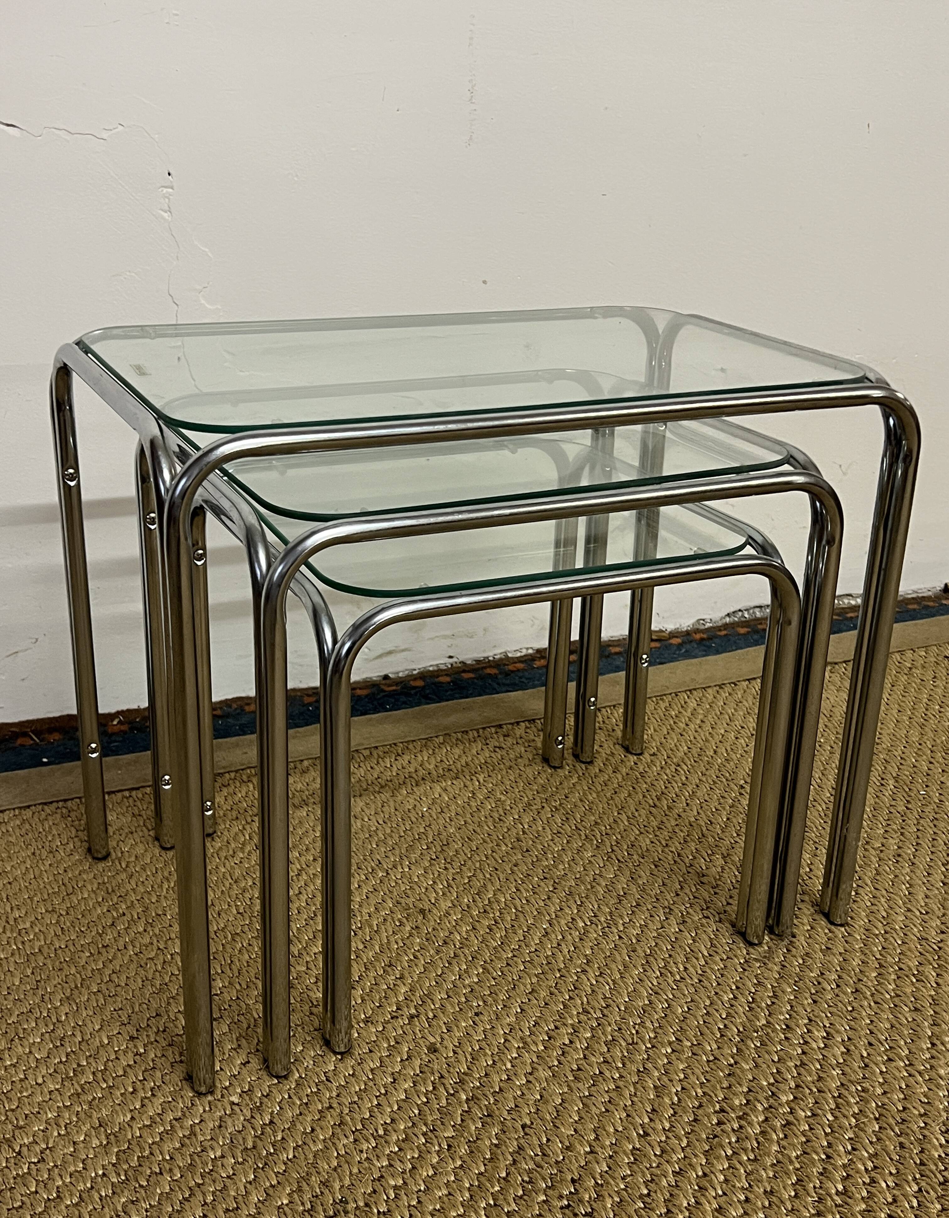 Vintage glass and chrome metal nesting tables