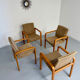 4 armchairs with armrests in beech and fabric, 1970s vintage design.