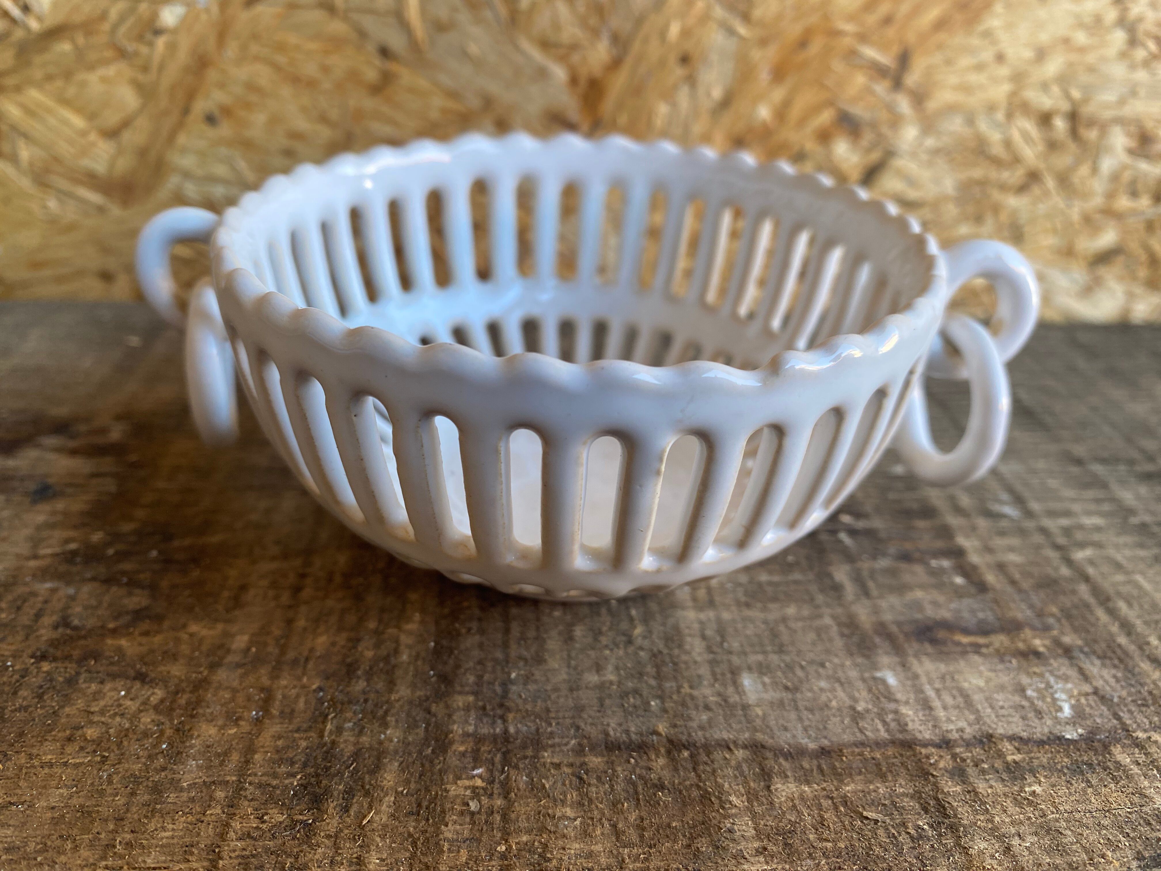 Empire malicorne white openwork ceramic pocket bowl vintage #d
