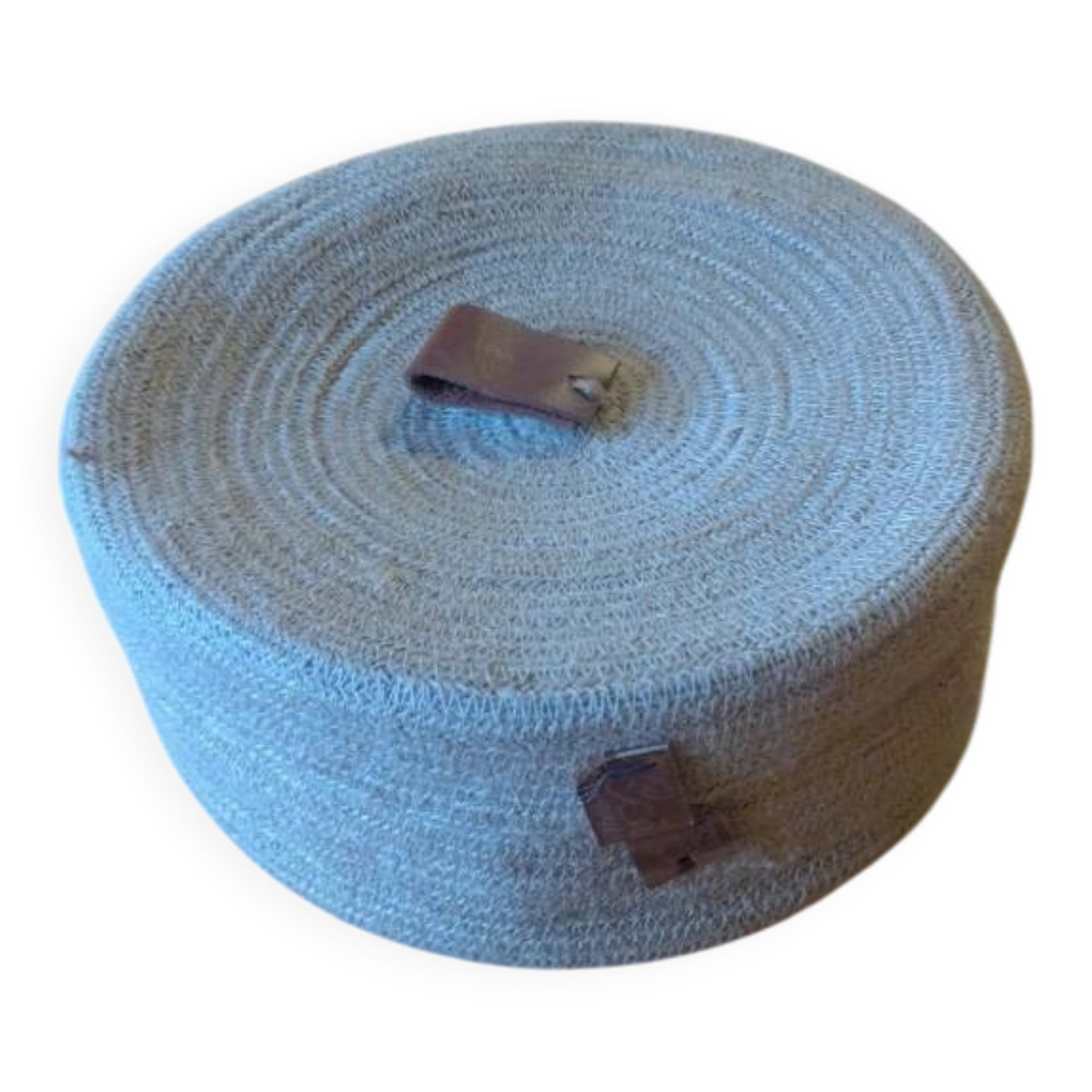 Basket with braided rope and leather lid