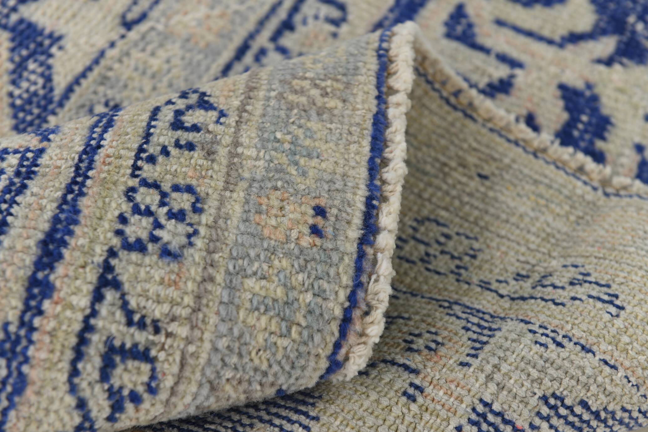 Vintage Blue & Sand Beige Large Persian Rug, 246x344Cm