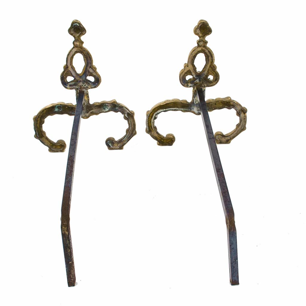 Pair of gilded bronze chenets Louis XV antique fireplace accessory