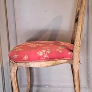 Wooden chair with varnished wood and red satin brocade fabric, 1920