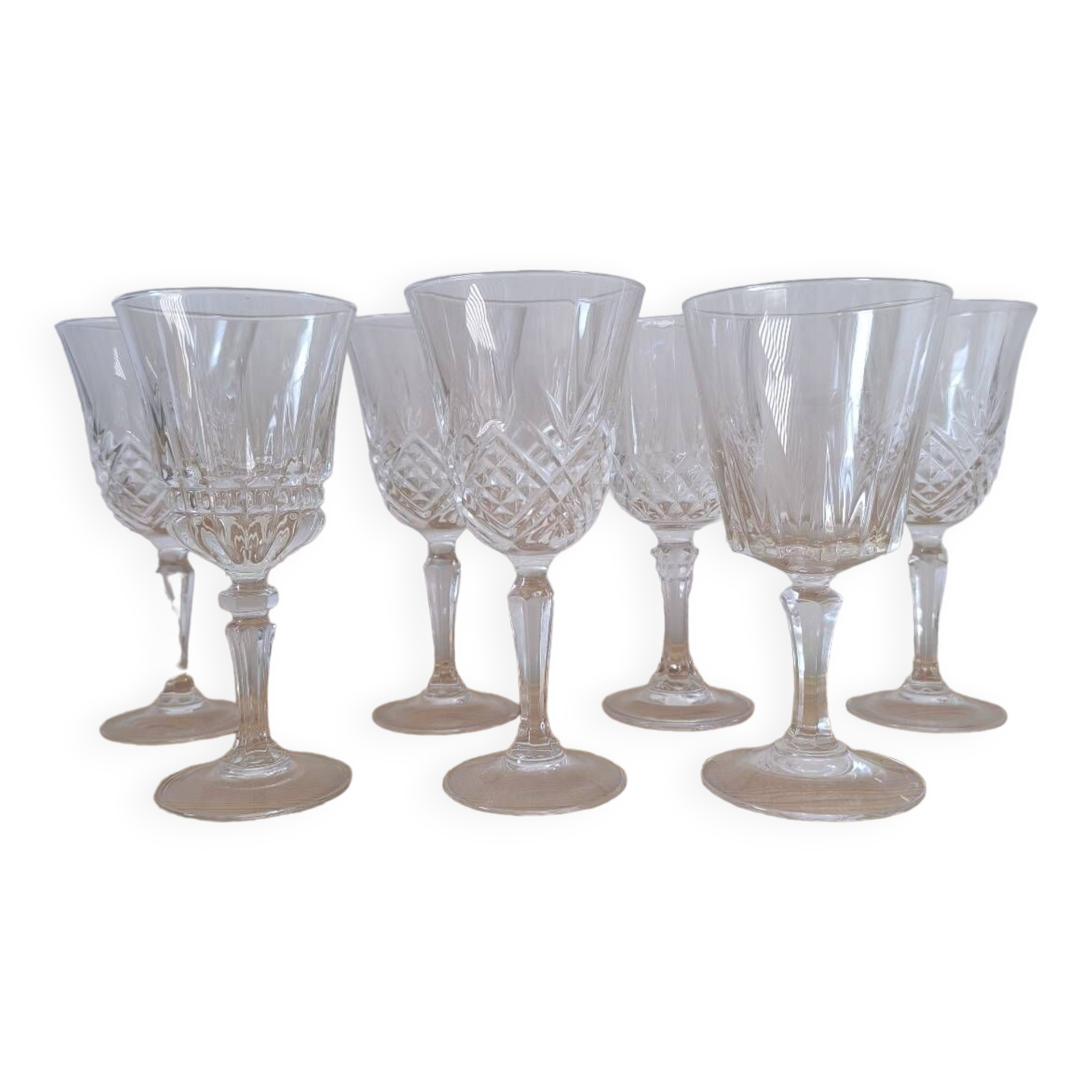 Set of 7 mismatched wine glasses