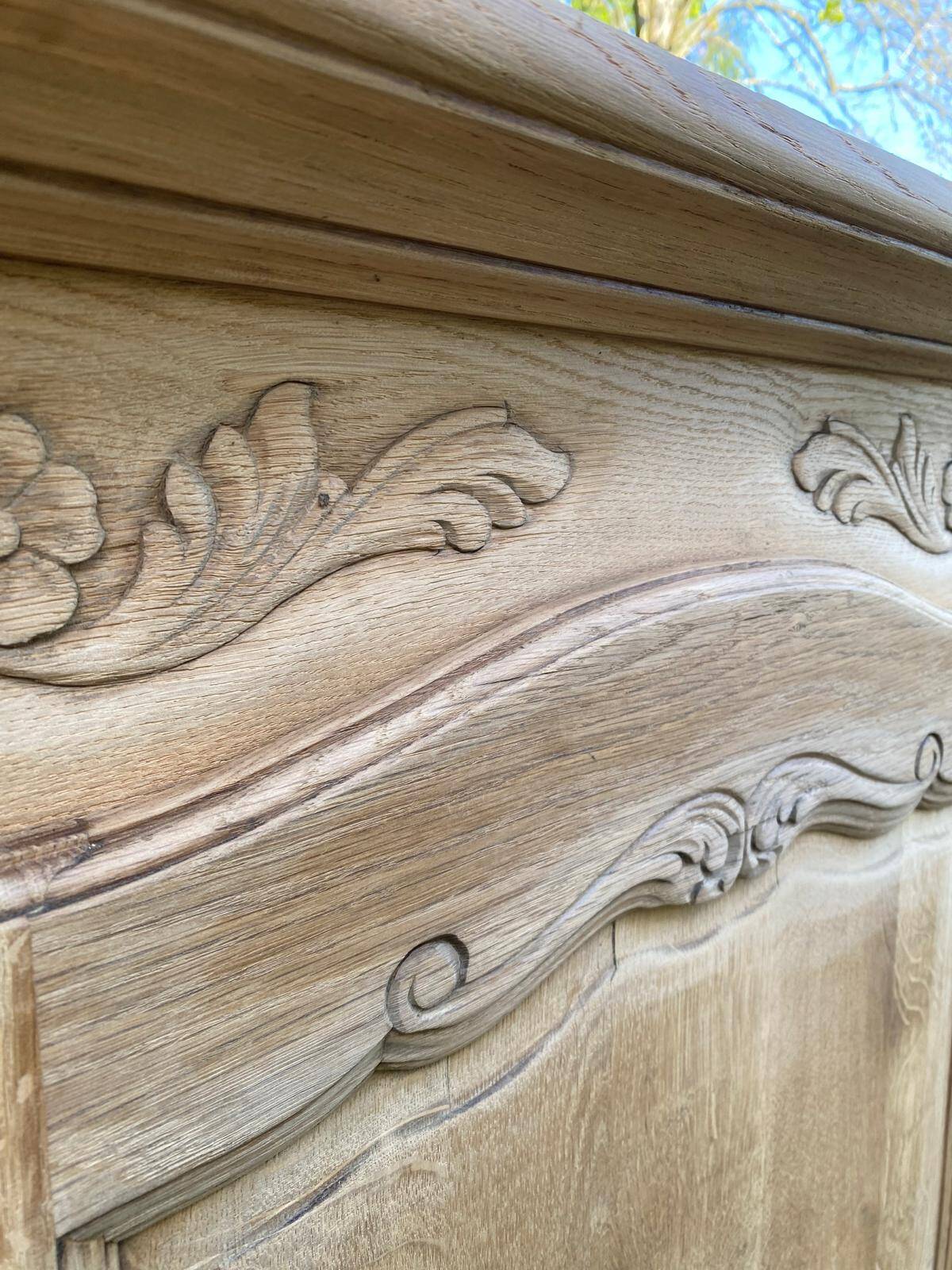 Renovated Louis XV bonnetière dormitory wardrobe in solid oak.