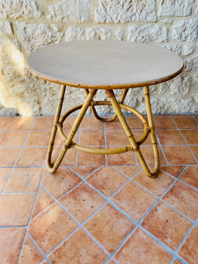 Coffee table in rattan and vintage bamboo, circa 60's