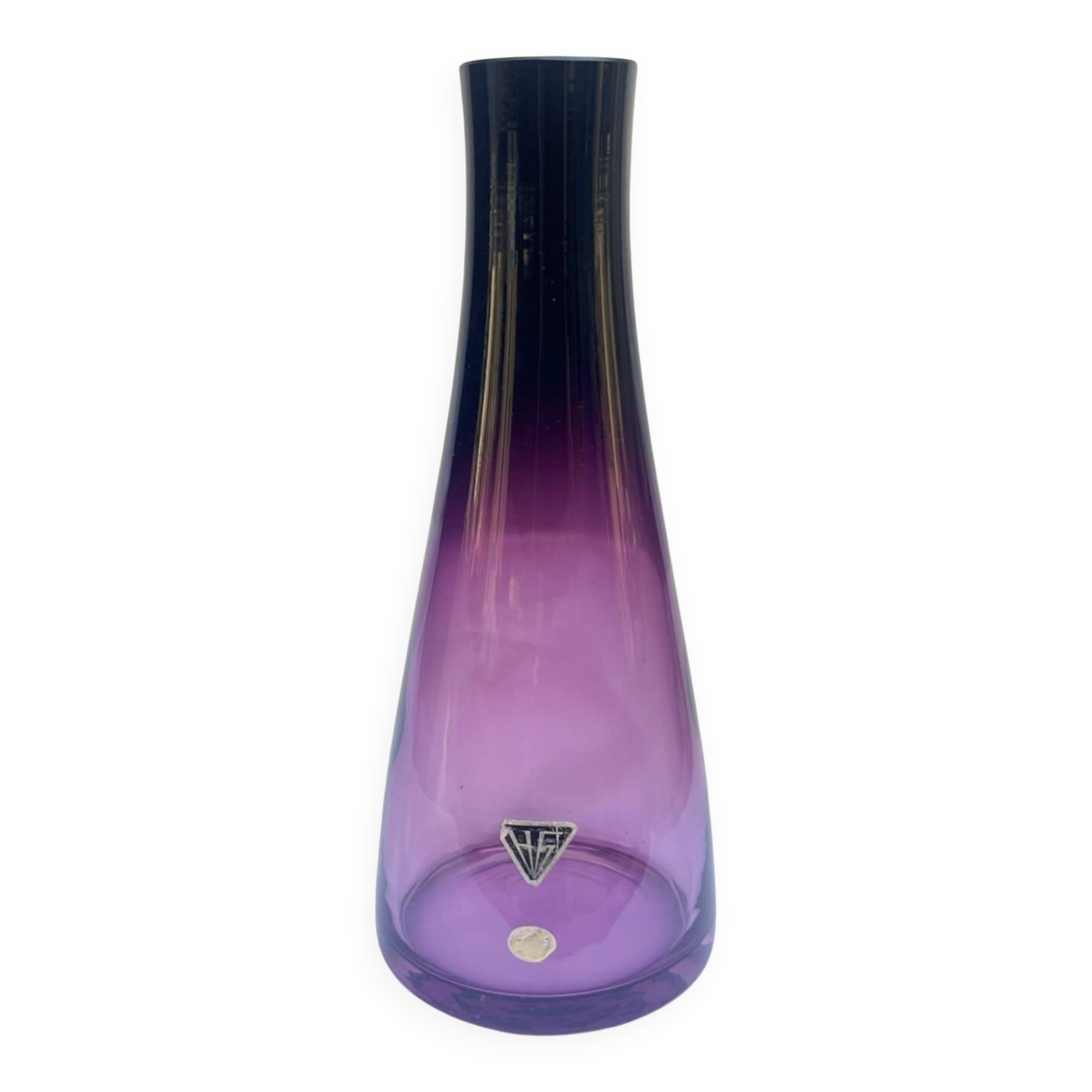 Vintage vase in purple gradient glass by Hessen Glaswerke, West Germany, 1960