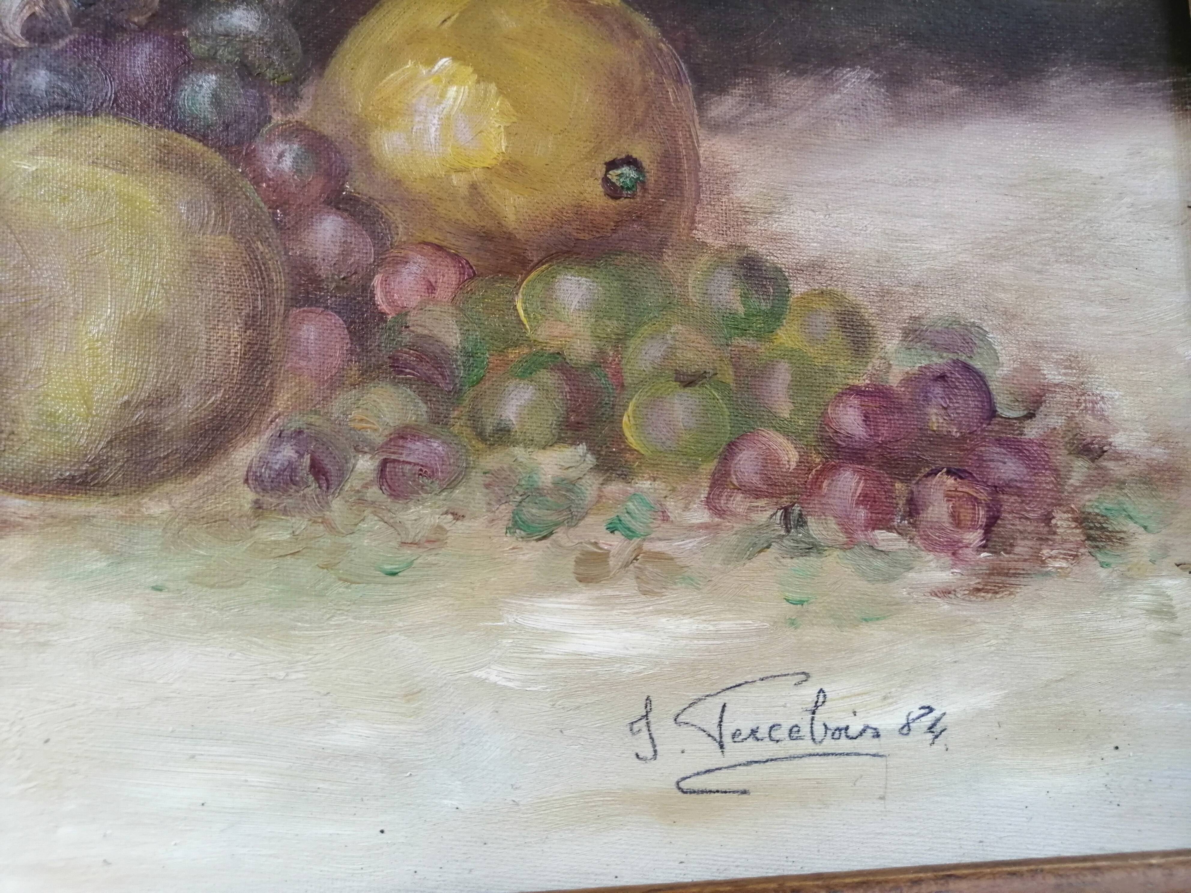 Still life with fruit signed, dated and framed 54cmX42cm