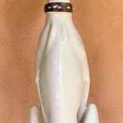 Large white glazed ceramic greyhound – signed – 92 cm