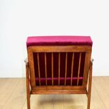 Wooden vintage brown armchair, burgundy raspberry, design by Z. Bączyk - 2 pieces available