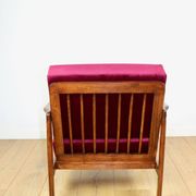 Wooden vintage brown armchair, burgundy raspberry, design by Z. Bączyk - 2 pieces available