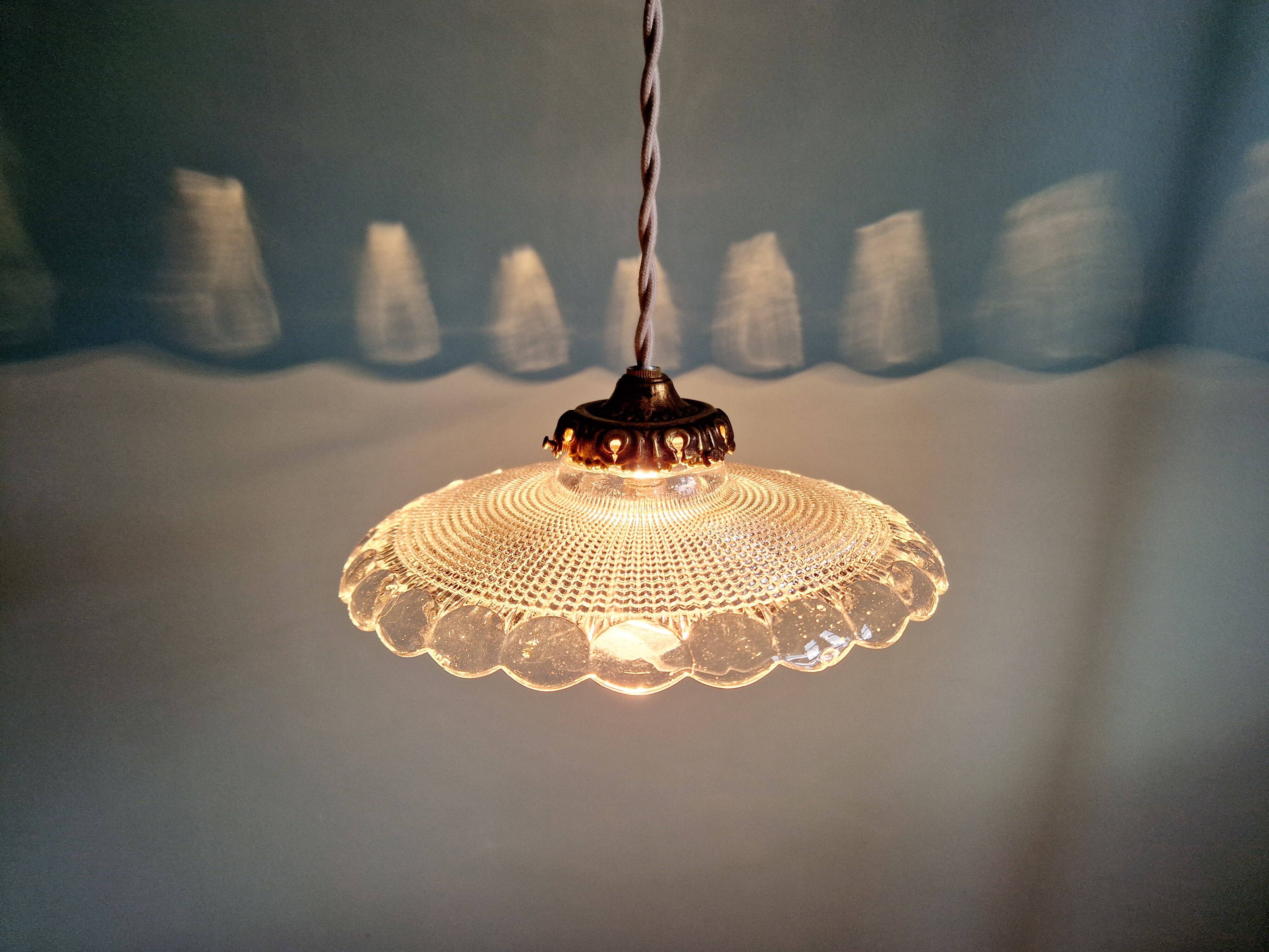 Art Deco pendant/portable lamp in clear glass, 1920s-30s
