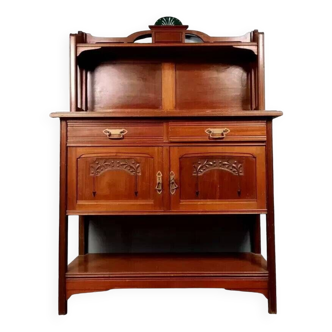 Art Nouveau period serving sideboard in mahogany and ceramic early 1900