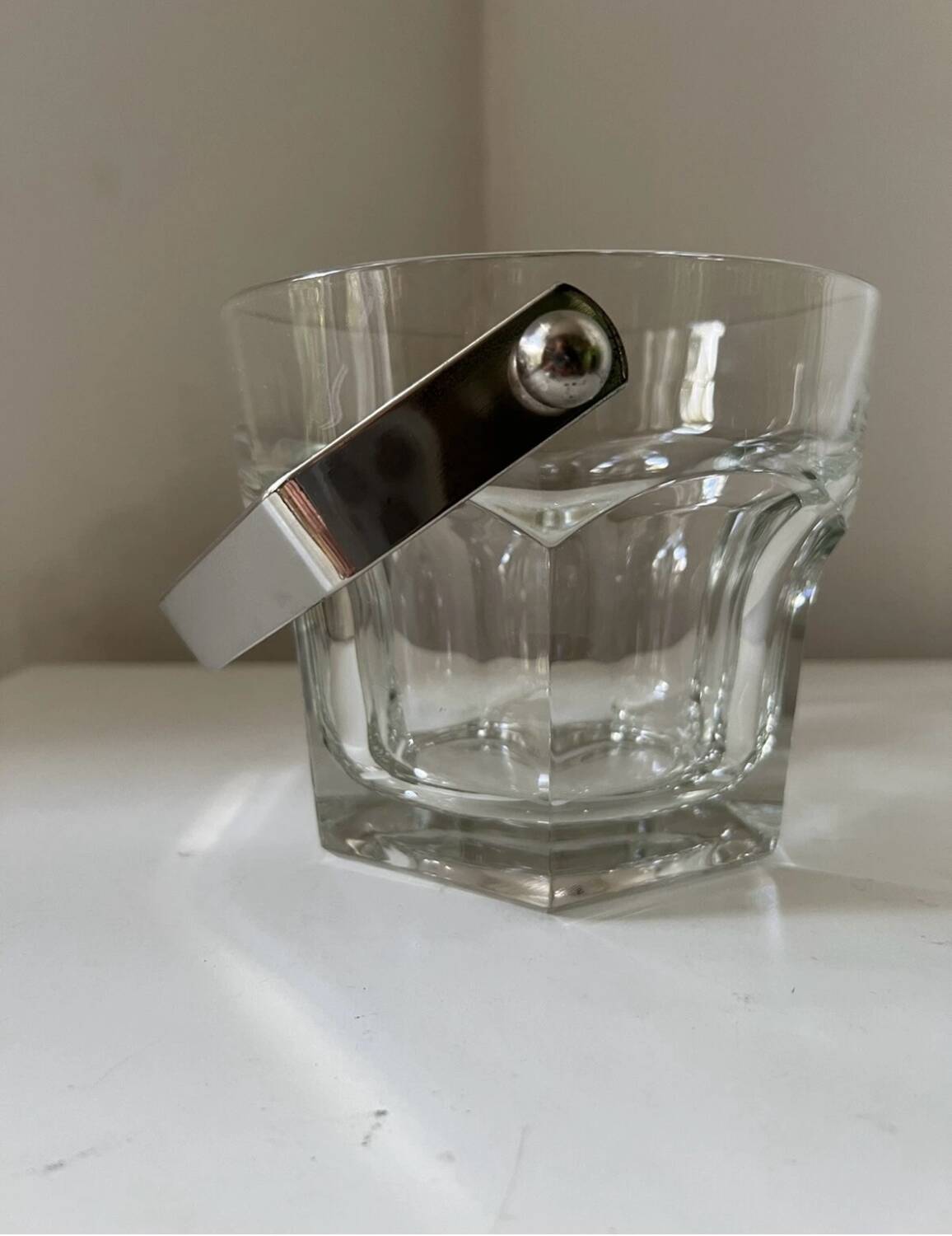 Vintage Italian crystal and silver metal ice bucket