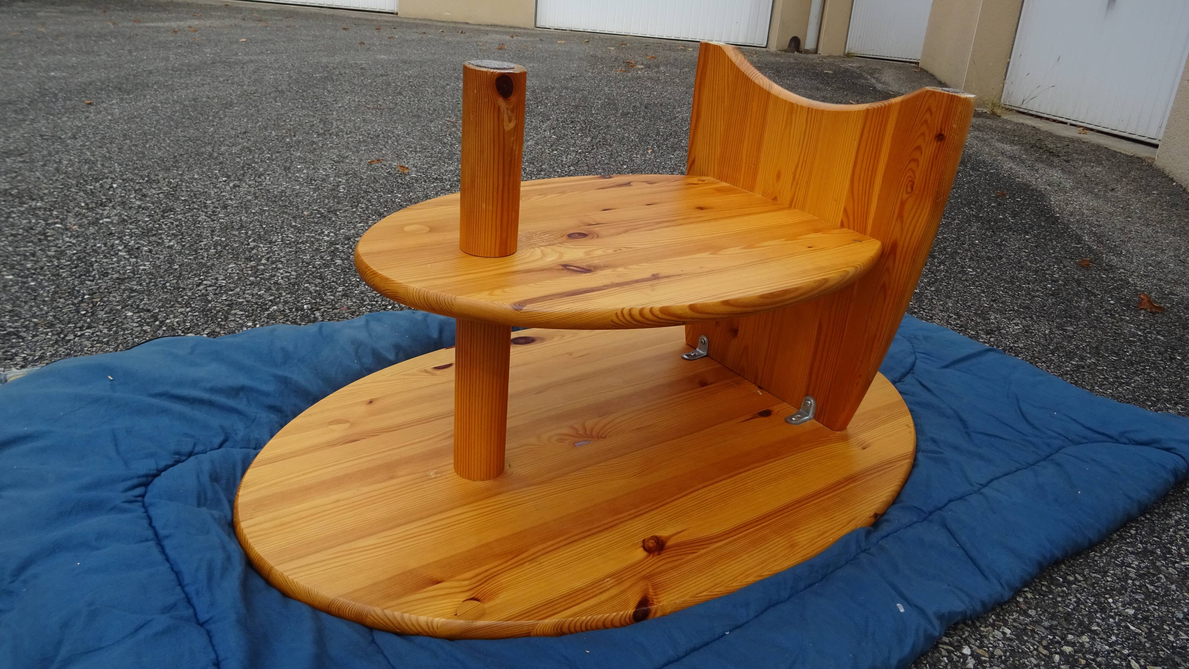 Asymmetrical coffee table in vintage pine year 70