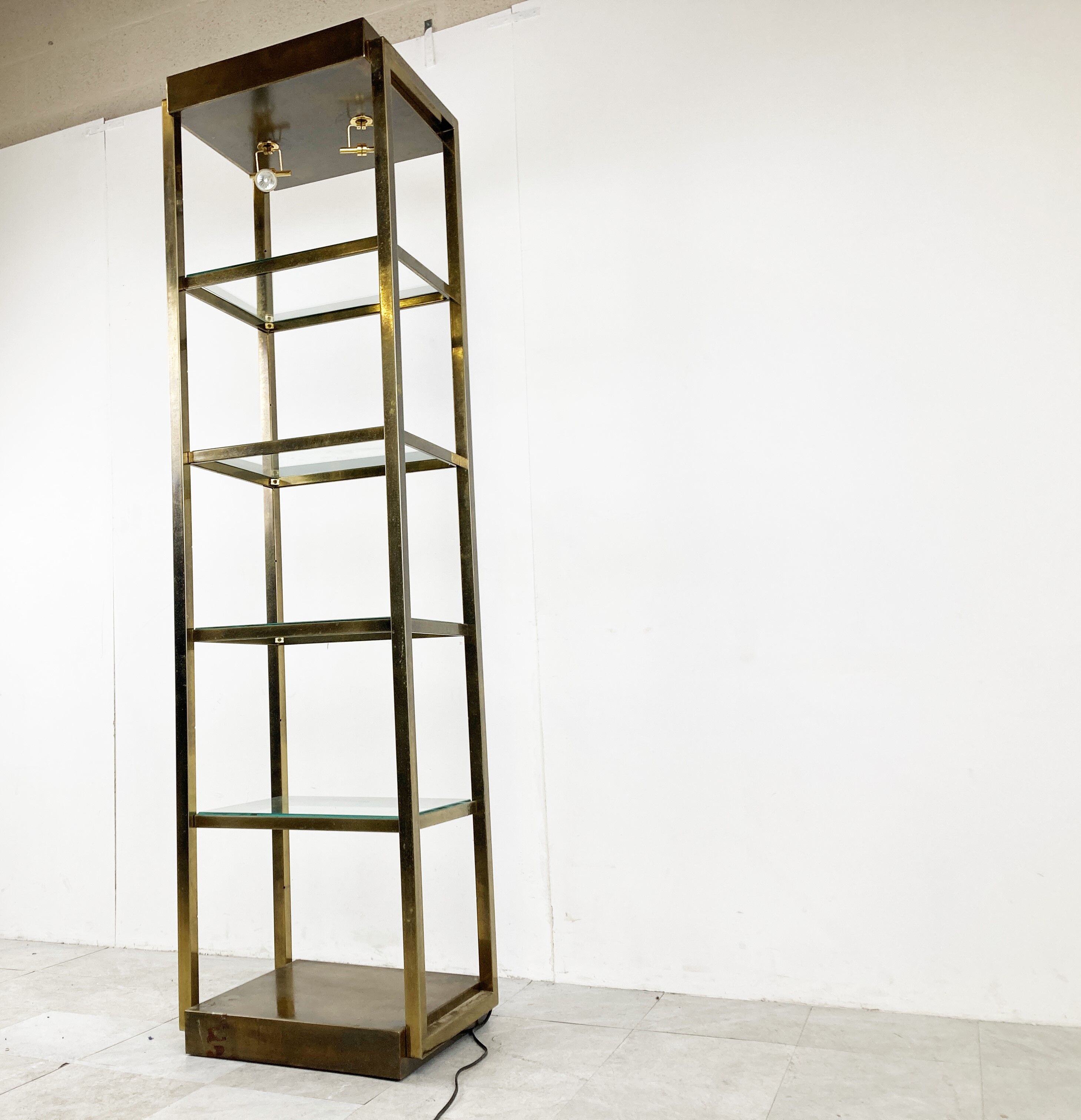 Brass illuminated wall unit by Belgochrom, 1970s