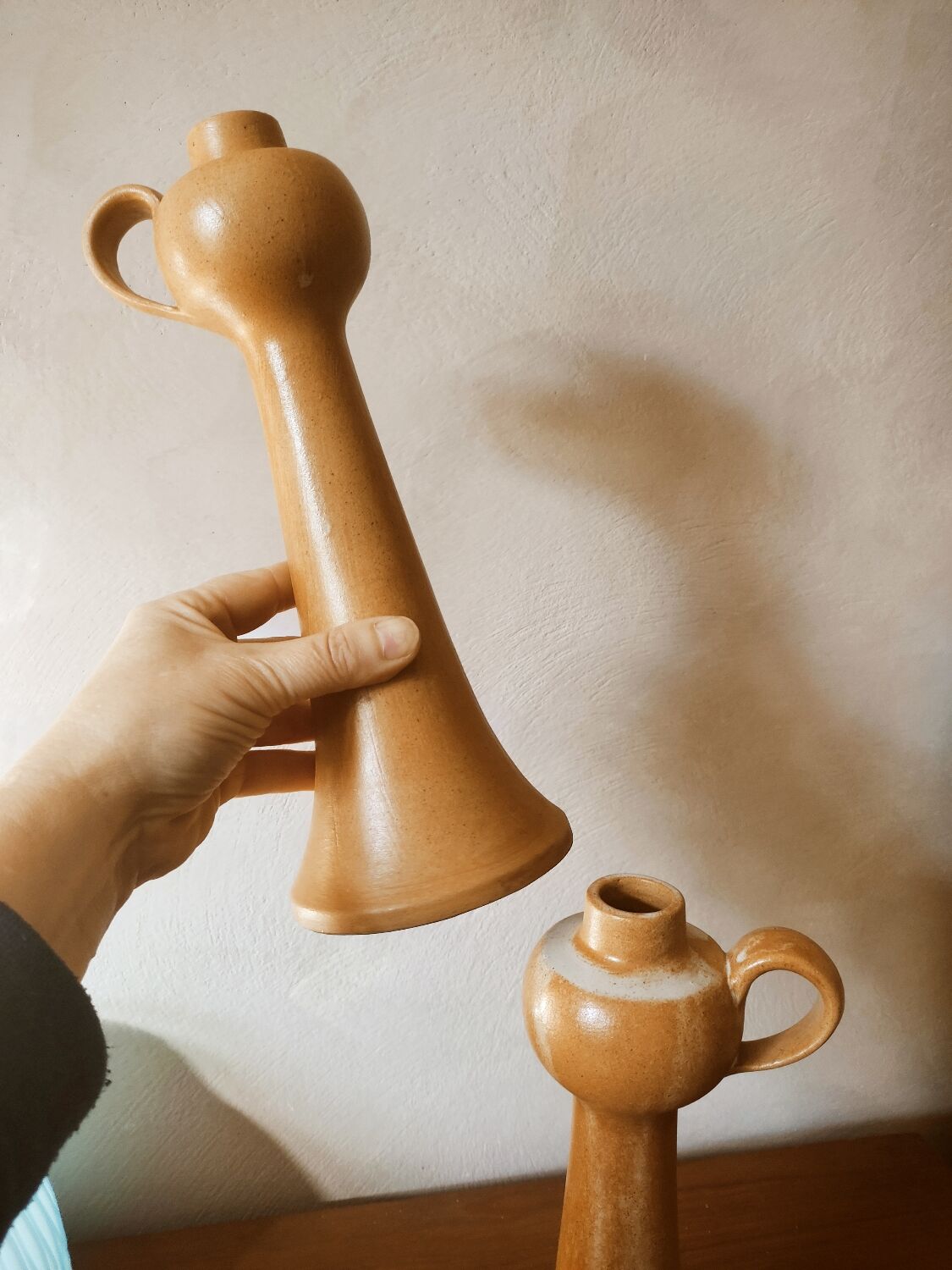 Duo de bougeoirs en grès satiné