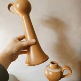 Duo of candlesticks in satin stoneware