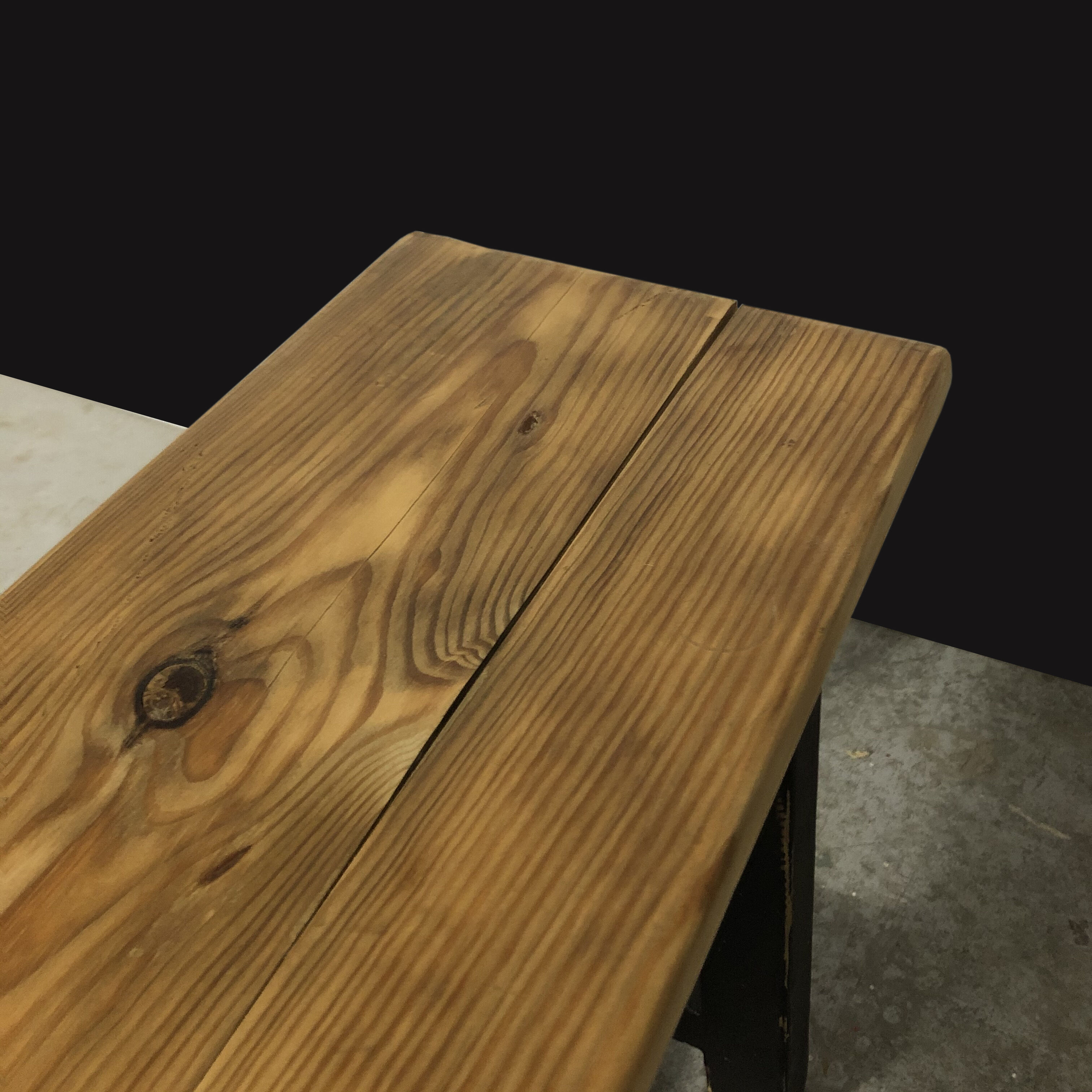 Painted wooden bench, black base, L179 cm