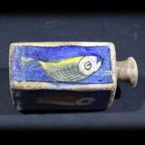 Antique Qajar Pottery Fish Vase Glazed Ceramic Hand Painted Antique Tea Bottle
