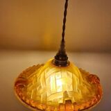 Art Deco pendant light in pink molded glass