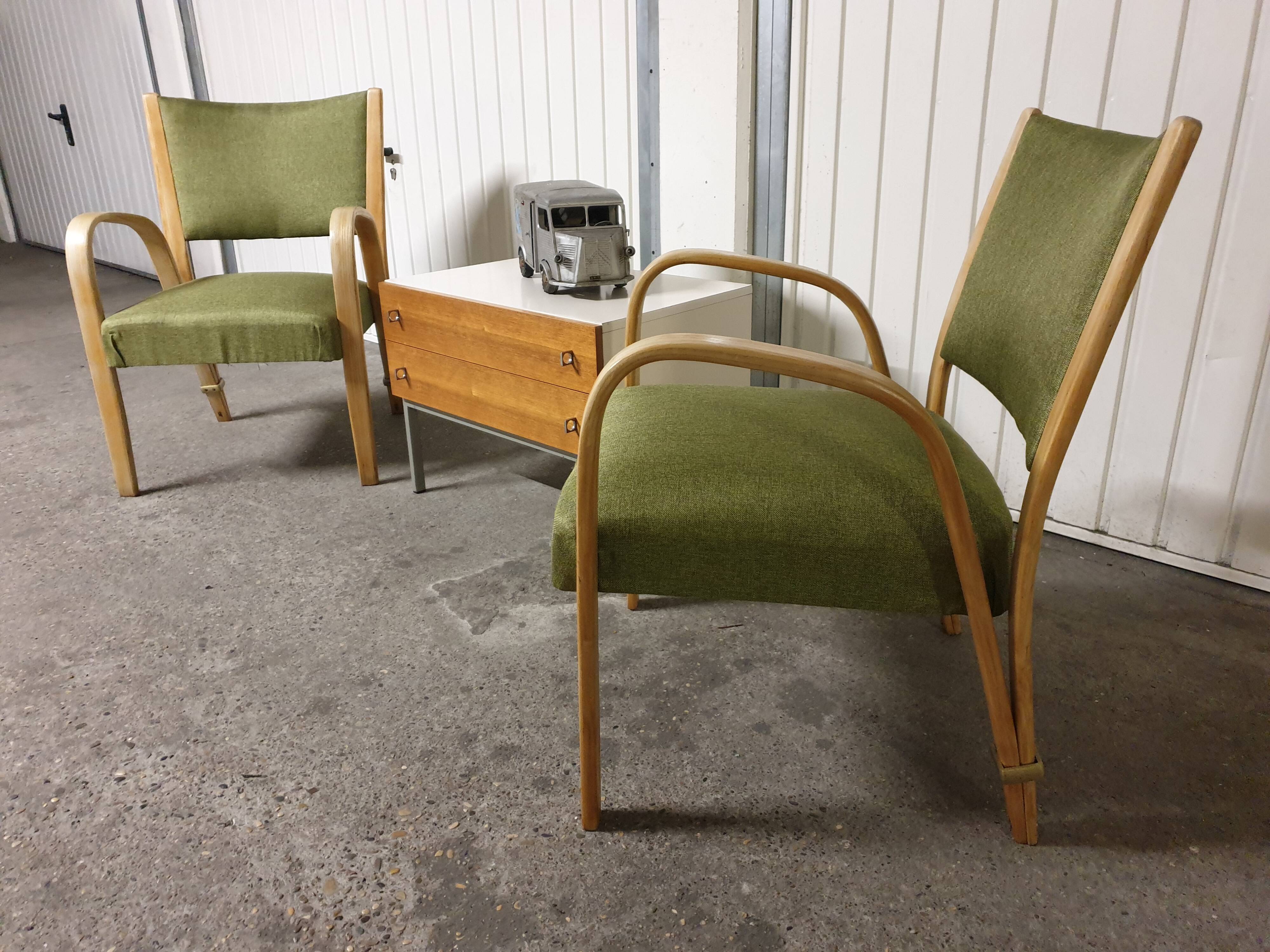 Pair of Bow Wood Steiner Mid-Century Armchairs
