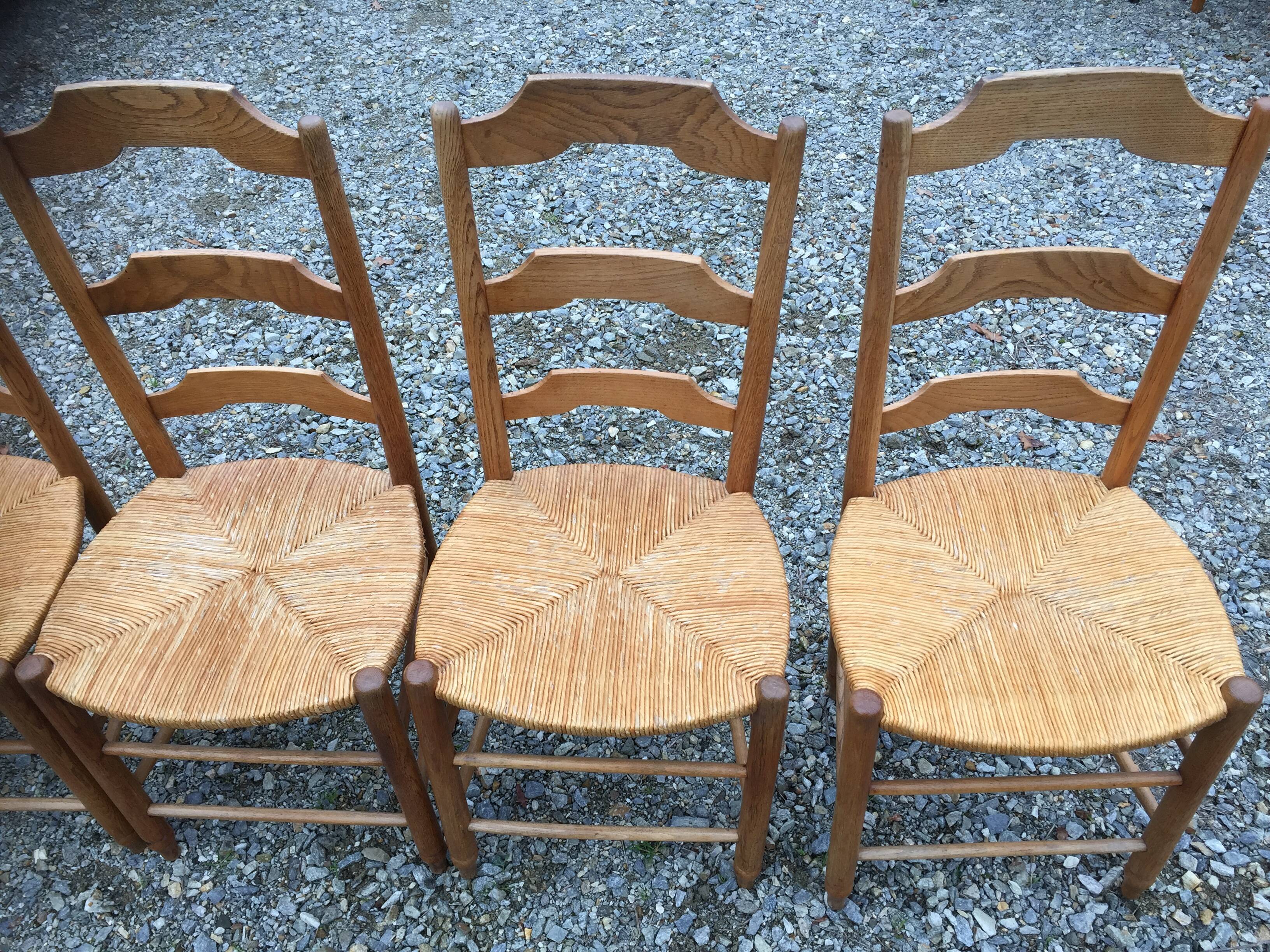 6 vintage mulched oak chairs