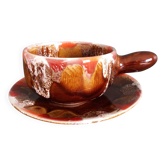 Tasse caquelon et soucoupe, déjeuner, Vallauris en céramique flammée