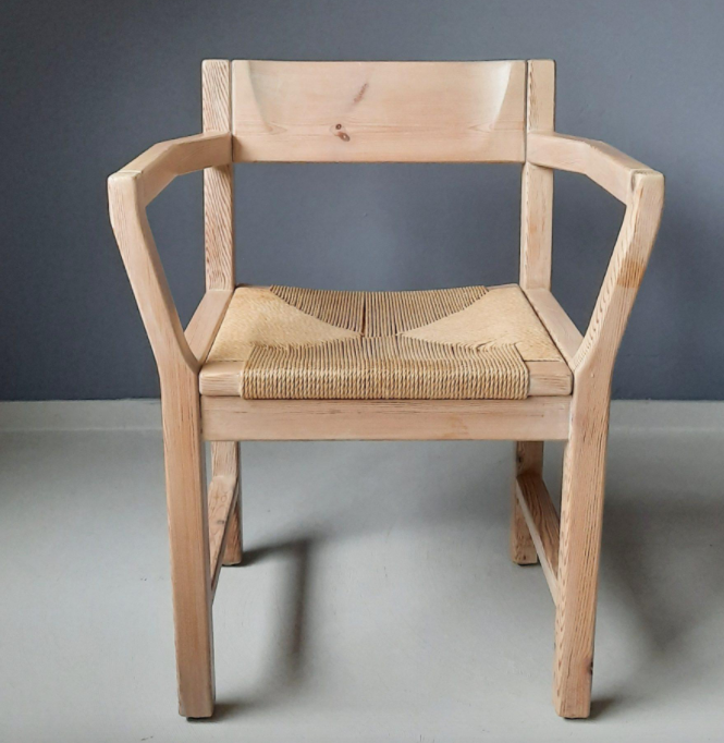 Set of 4 pine chairs with Tage Poulsen paper rope seat for Gramrode 1970