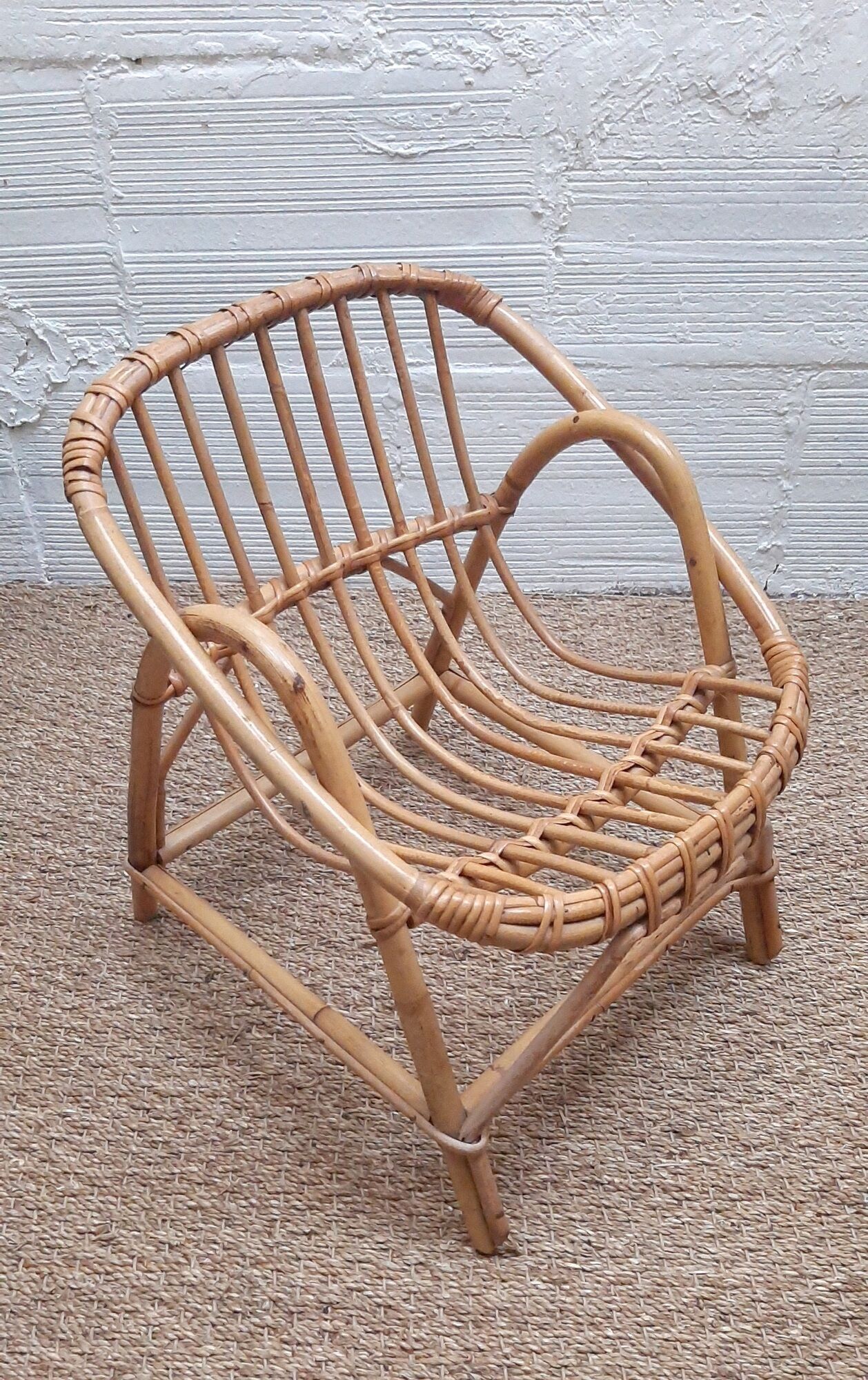 Set desk and armchair child rattan wicker 70s