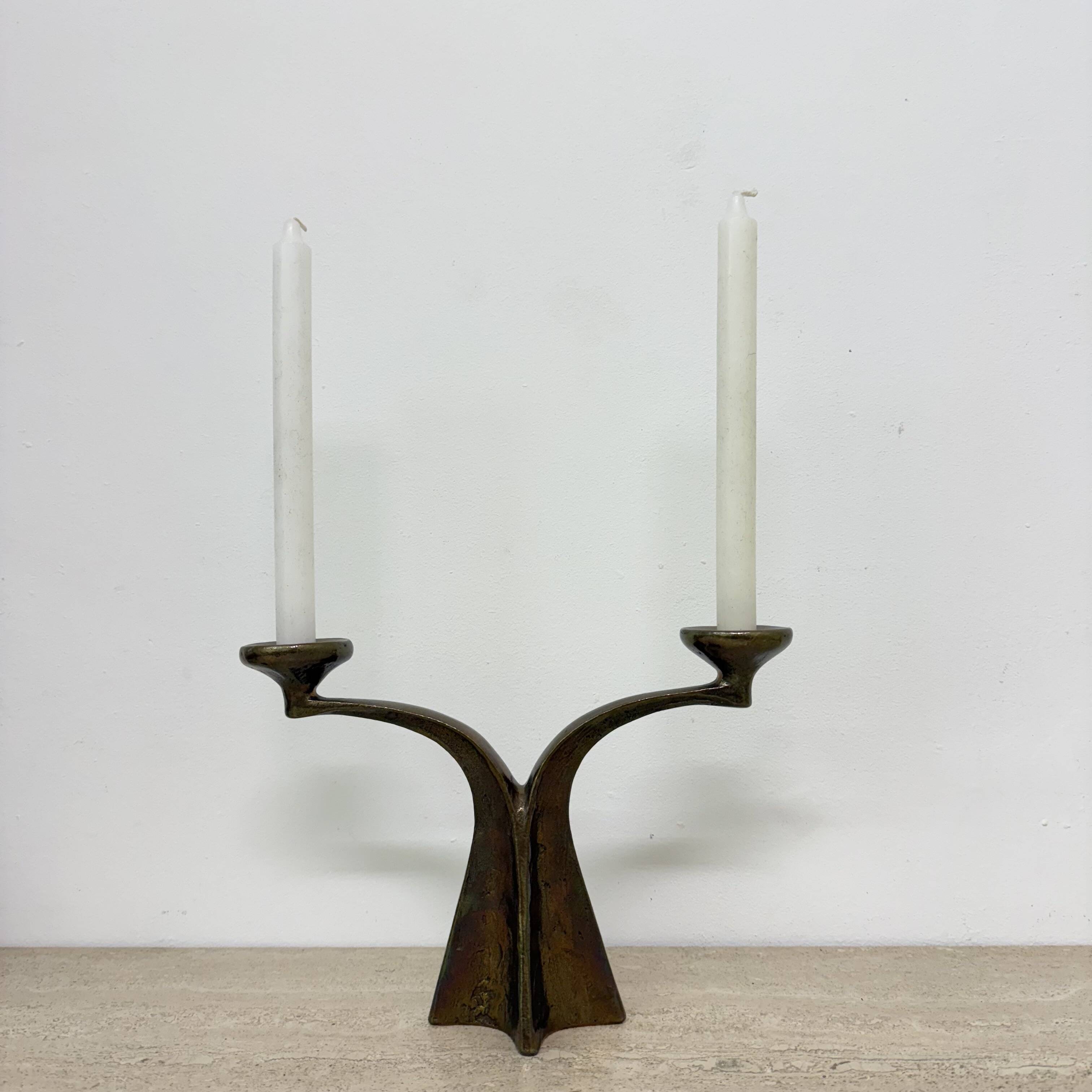 Brutalist bronze candle stick by Michael Harjes , 1970s
