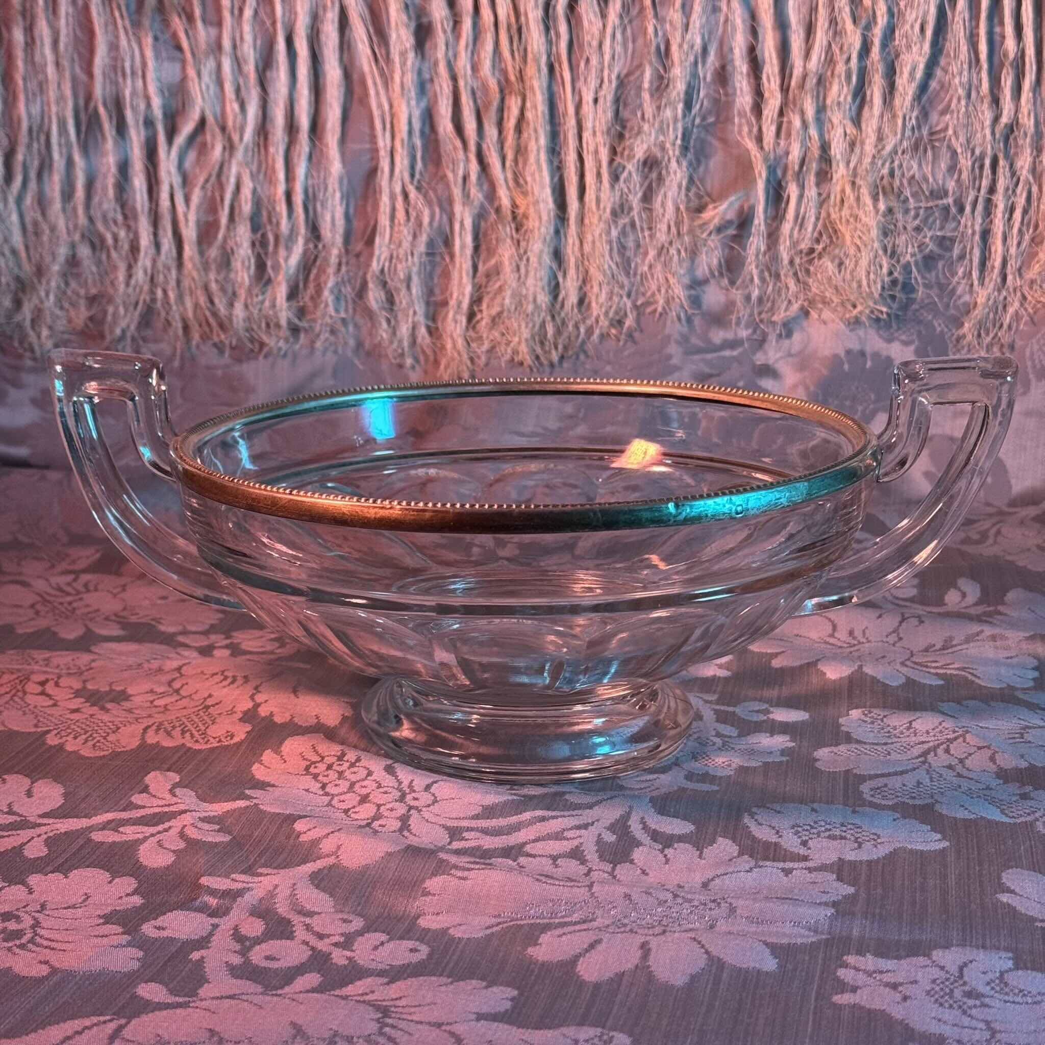 Val Saint Lambert Crystal Fruit Bowl | Silver Rim | Art Deco