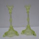 pair of old anise-green glass candlesticks