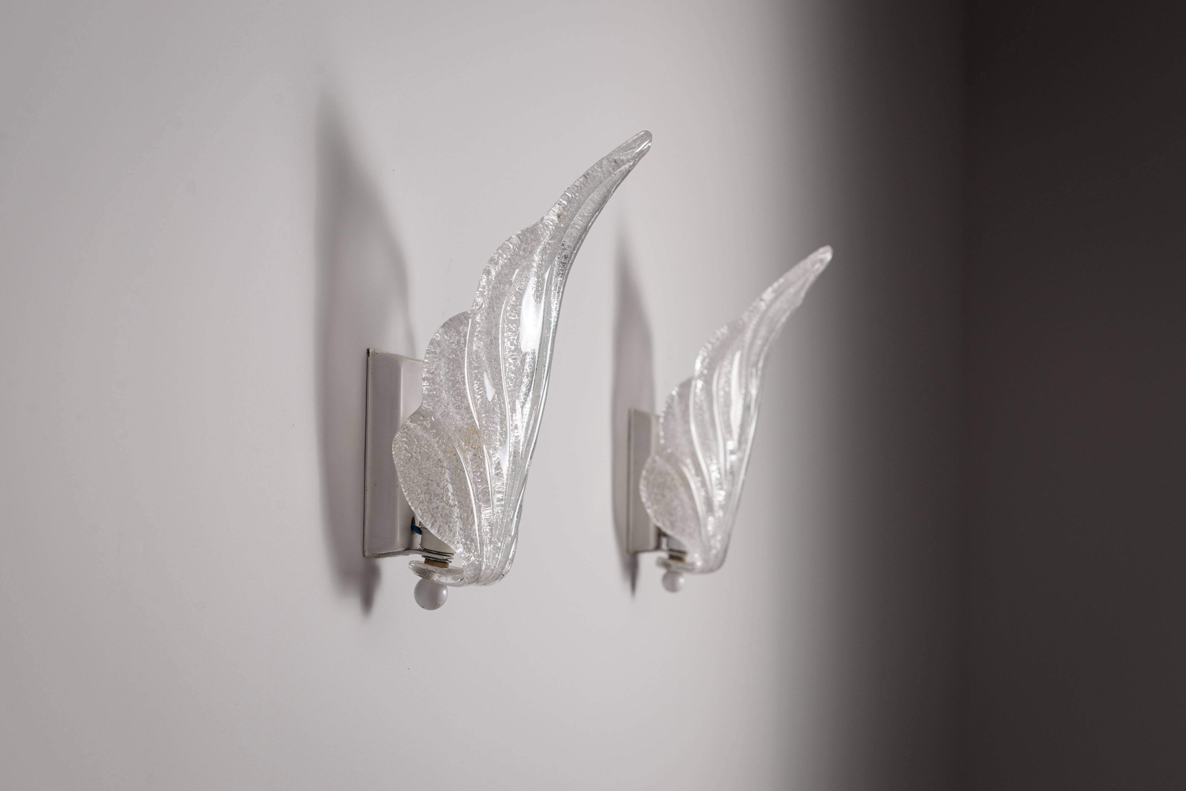 Pair of vintage glass leaf wall lamps