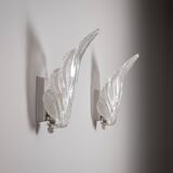 Pair of vintage glass leaf wall lamps